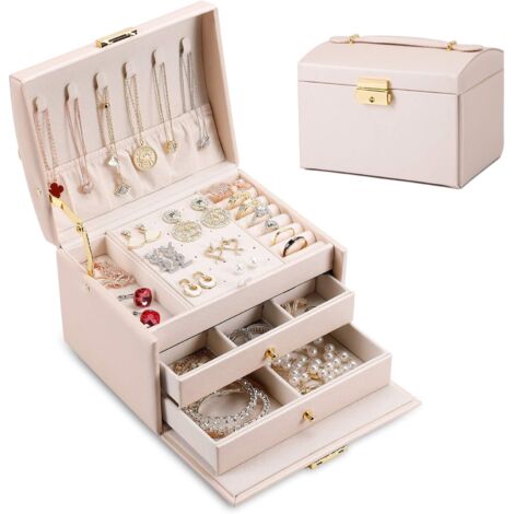Portagioie Da Viaggio Donna – Pelle PU, Mini Custodia Organizer Per Anelli, Orecchini, Collane, Bracciali, Bianco, Regalo Per Ragazze