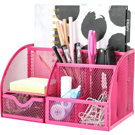 Accessori Scuola Colorati Portaoggetti Da Scrivania Exerz Rosa - Set 5 Pezzi Con Forbici, Righello, Gomma E Graffette Portapenne Scrivania Rosa - 9