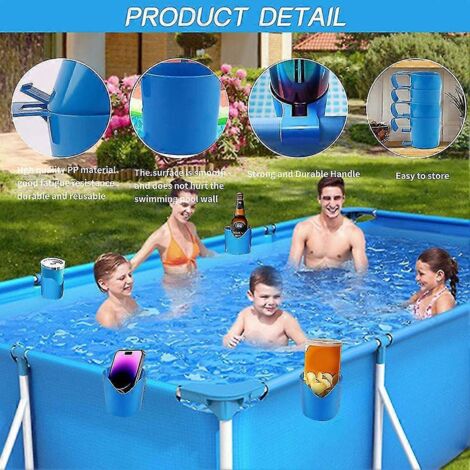 2 Portabicchieri Per Bordo Piscina Fuori Terra, In Plastica Blu, Adatti A Barre Rotonde Da 5 Cm – Supporto Per Bevande, Occhiali E Cellulare - 4