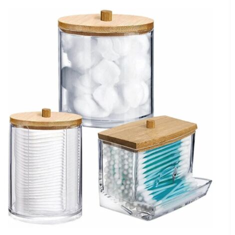 Porta Dischetti Di Cotone In Legno E ABS - Dispenser Con Ventosa | Organizer Da Bagno - Foto 3