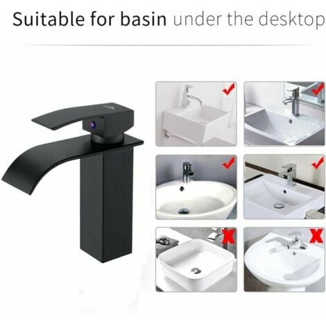 Auralum Grifo Monomando para Lavabo en Cascada, Grifo Monomando Moderno para baño, Grifos para Fregadero sobre encimera, Adecuado para Fregadero Incorporado