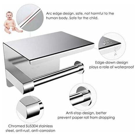 Soporte Para Rollo De Papel Higiénico Autoadhesivo - Acero Inoxidable Cepillado, Montaje En Pared Sin Taladrar