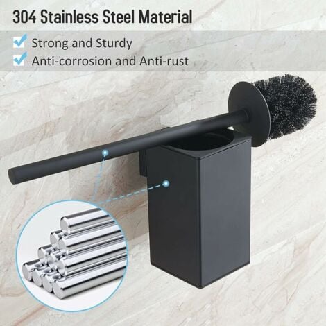 CCYKXA 1 pièce(noir) Porte-brosse de toilette carré mural en acier inoxydable  304 avec 1 têtes de brosse