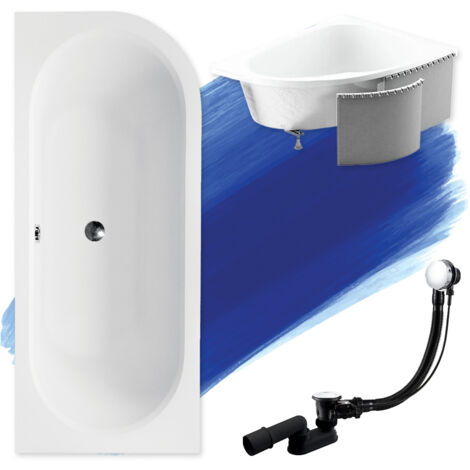 Baignoire Bain d'angle 160x75 Gauche avec des panneaux en polystyrène, Siphon de bain et pieds (support) - Set 4en1 - Fabriqué en UE - BADLAND AVITA