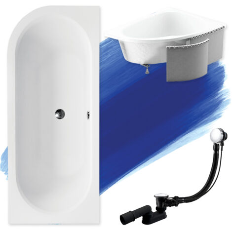 Baignoire Bain d'angle 170x75 Droite avec des panneaux en polystyrène, Siphon de bain et pieds (support) - Set 4en1 - Fabriqué en UE - BADLAND AVITA