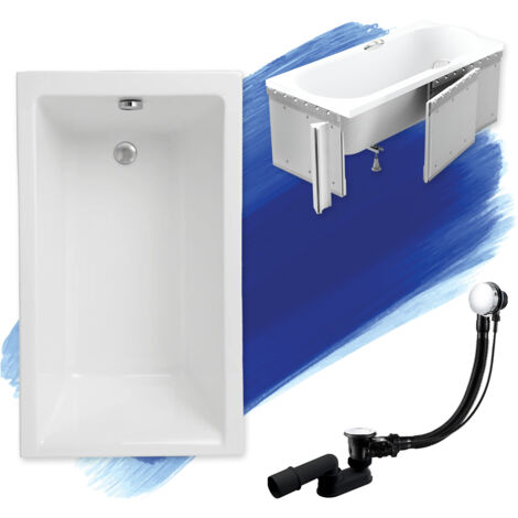Baignoire Rectangulaire 100x70 avec des panneaux en polystyrène, Siphon de bain et pieds (support) - Set 4en1 - Fabriqué en UE - BADLAND CAPRI