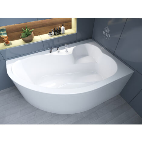 Badland – Baignoire d'angle 160x105 cm droite – Tablier acrylique, siphon automatique, pieds inclus – Capacité 210 litres – Fabriqué en UE