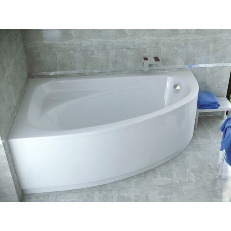 Baignoire Bain d'angle 150x100 Gauche avec tablier en acrylique, Siphon de bain et pieds (support) - Set 4en1 - Fabriqué en UE - BADLAND CORNEA