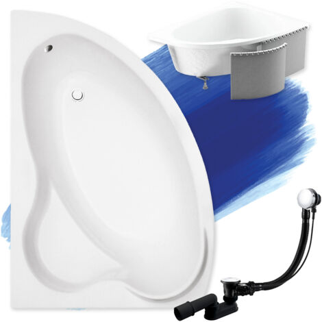 Baignoire Bain d'angle 140x90 Gauche avec des panneaux en polystyrène, Siphon de bain et pieds (support) - Set 4en1 - Fabriqué en UE - BADLAND ADA