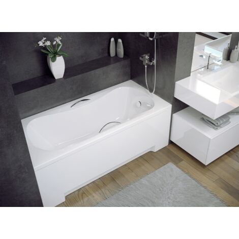 Baignoire Rectangulaire 160x70 avec tablier en acrylique + poignée, Siphon de bain et pieds (support) - Set 5en1 - Fabriqué en UE - BADLAND ARIA PLUS