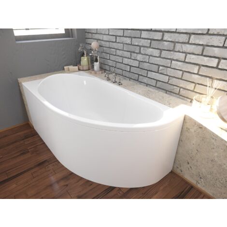 Baignoire Bain d'angle 145x85 Gauche avec tablier en acrylique, Siphon de bain et pieds (support) - Set 4en1 - Fabriqué en UE - BADLAND MIKI