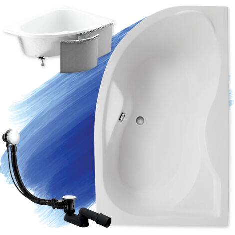 Baignoire Bain d'angle 170x110 Droite avec des panneaux en polystyrène, Siphon de bain et pieds (support) - Set 4en1 - Fabriqué en UE - BADLAND DORA