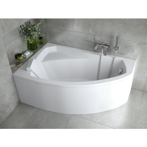 Baignoire Bain d'angle 170x110 Gauche avec tablier en acrylique + appui-tête, Siphon de bain et pieds (support) - 5en1 - Fabriqué en UE - BADLAND RIMA