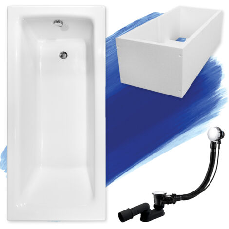 Baignoire Rectangulaire 170x75 avec support en polystyrène, Siphon de bain et pieds (support) - Set 4en1 - Fabriqué en UE - BADLAND TALIA