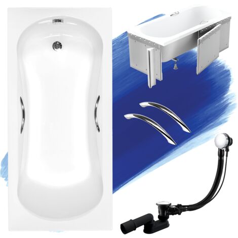 Baignoire Rectangulaire 130x70 avec des panneaux en polystyrène + poignée, Siphon de bain et pieds - Set 5en1 - Fabriqué en UE - BADLAND ARIA PLUS