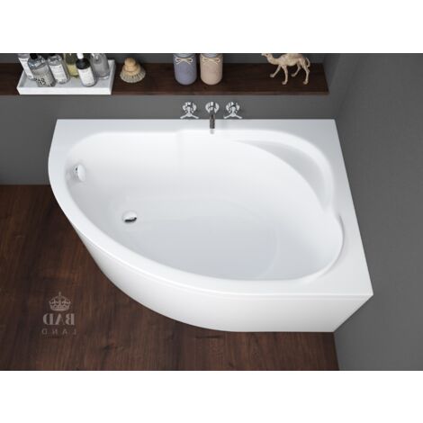 Badland – Baignoire d'angle 130x85 cm en acrylique – Tablier inclus – Siphon haute capacité 52 L/min – Antidérapante et résistante aux rayures