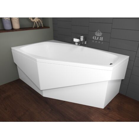 Baignoire Bain d'angle 140x80 Gauche avec tablier en acrylique, Siphon de bain et pieds (support) - Set 4en1 - Fabriqué en UE - BADLAND MARIKA