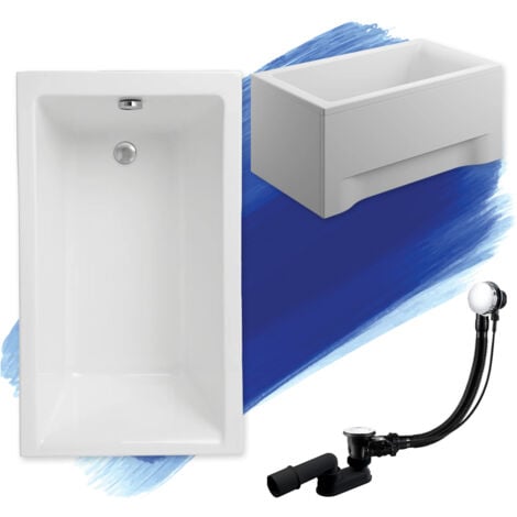 Baignoire Rectangulaire 100x70 avec tablier en acrylique, Siphon de bain et pieds (support) - Set 4en1 - Fabriqué en UE - BADLAND CAPRI