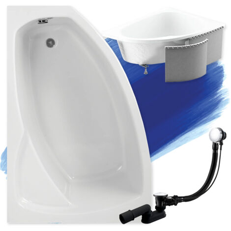 Baignoire Bain d'angle 140x90 Gauche avec des panneaux en polystyrène, Siphon de bain et pieds (support) - Set 4en1 - Fabriqué en UE - BADLAND FRIDA