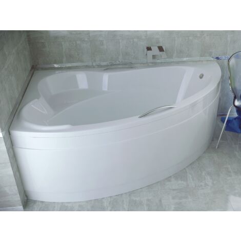 Baignoire Bain d'angle 140x90 Gauche avec tablier en acrylique + poignée, Siphon de bain et pieds (support) - Set 5en1 - Fabriqué en UE - BADLAND ADA