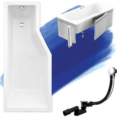 Baignoire Bain d'angle 170x75 Gauche avec des panneaux en polystyrène, Siphon de bain et pieds (support) - Set 4en1 - Fabriqué en UE - BADLAND INTEGRA
