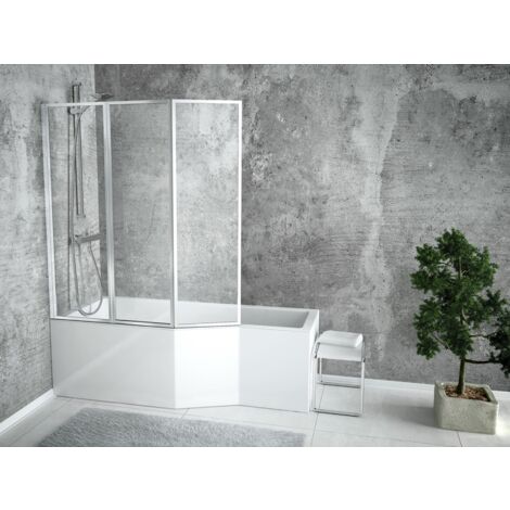 Baignoire Bain d'angle 150x75 Gauche avec tablier en acrylique, Siphon de bain et pieds (support) - Set 4en1 - Fabriqué en UE - BADLAND INTEGRA