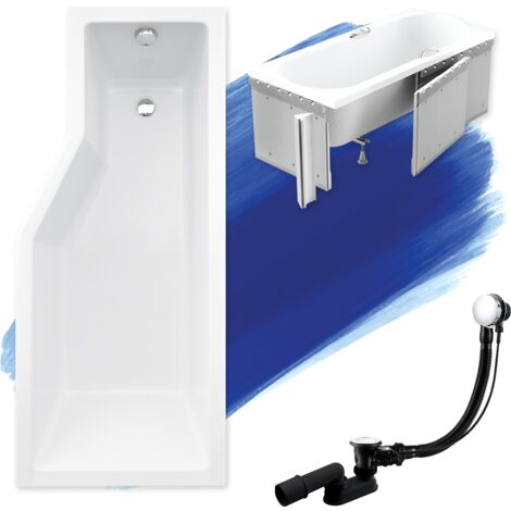 Baignoire Bain d'angle 170x75 Droite avec des panneaux en polystyrène, Siphon de bain et pieds (support) - Set 4en1 - Fabriqué en UE - BADLAND INTEGRA
