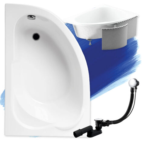 Baignoire Bain d'angle 130x85 Gauche avec des panneaux en polystyrène, Siphon de bain et pieds (support) - Set 4en1 - Fabriqué UE - BADLAND STANDARD