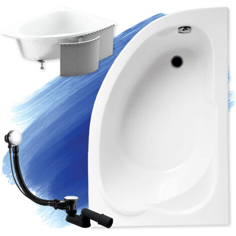 Baignoire Bain d'angle 130x85 Droite avec des panneaux en polystyrène, Siphon de bain et pieds (support) - Set 4en1 - Fabriqué UE - BADLAND STANDARD