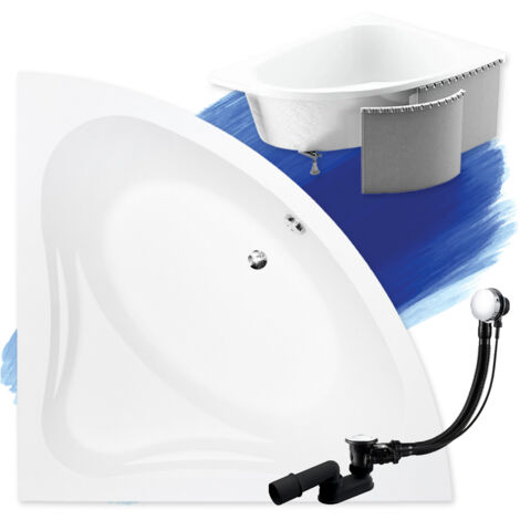 Baignoire Bain d'angle 120x120 avec des panneaux en polystyrène, Siphon de bain et pieds (support) - Set 4en1 - Fabriqué en UE - BADLAND MIA