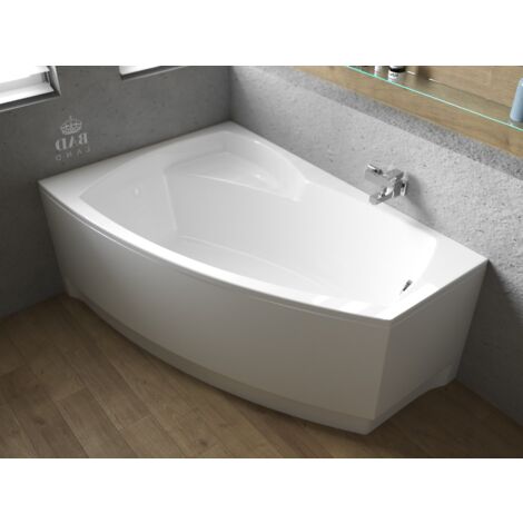 Baignoire Bain d'angle 150x90 Gauche avec tablier en acrylique, Siphon de bain et pieds (support) - Set 4en1 - Fabriqué en UE - BADLAND FRIDA