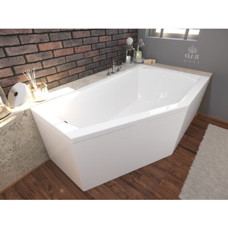 Badland – Baignoire d'angle 150x90 cm – Acrylique renforcé 5 mm – Siphon inclus 52 L/min – Tablier en acrylique avec montage facile