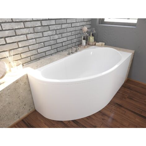Badland – Baignoire d'angle 140x70 cm – Acrylique 5 mm renforcé – Siphon 52 L/min avec écoulement automatique – Set 4en1 avec tablier et pieds