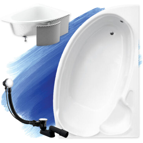 Baignoire Bain d'angle 140x95 Droite avec des panneaux en polystyrène, Siphon de bain et pieds (support) - Set 4en1 - Fabriqué en UE - BADLAND FINEZJA