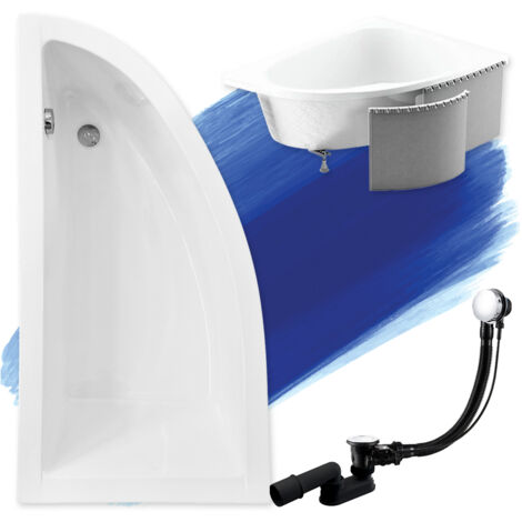 Baignoire Bain d'angle 150x70 Gauche avec des panneaux en polystyrène, Siphon de bain et pieds (support) - Set 4en1 - Fabriqué UE - BADLAND PRAKTIKA