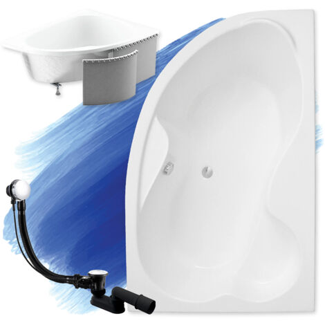 Baignoire Bain d'angle 160x105 Droite avec des panneaux en polystyrène, Siphon de bain et pieds (support) - Set 4en1 - Fabriqué en UE - BADLAND MEGA