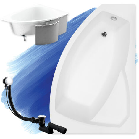 Baignoire Bain d'angle 140x90 Droite avec des panneaux en polystyrène + appui-tête, Siphon de bain et pieds - Set 5en1 - Fabriqué en UE - BADLAND RIMA