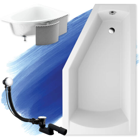Baignoire Bain d'angle 160x90 Droite avec des panneaux en polystyrène, Siphon de bain et pieds (support) - Set 4en1 - Fabriqué en UE - BADLAND SELENA