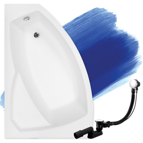 Baignoire Bain d'angle 140x90 Gauche + appui-tête, Siphon de bain et pieds (support) - Set 4en1 - Fabriqué en UE - BADLAND RIMA