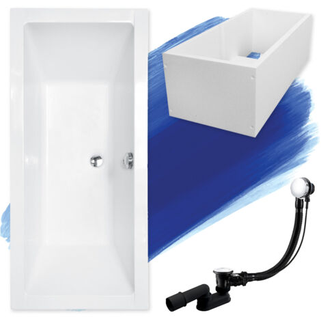 Baignoire Rectangulaire 170x75 avec support en polystyrène, Siphon de bain et pieds (support) - Set 4en1 - Fabriqué en UE - BADLAND QUADRO