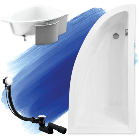 Baignoire Bain d'angle 150x70 Droite avec des panneaux en polystyrène, Siphon de bain et pieds (support) - Set 4en1 - Fabriqué UE - BADLAND PRAKTIKA