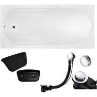 Baignoire Rectangulaire 140x70 + appui-tête, Siphon de bain et pieds (support) - Set 4en1 - Fabriqué en UE - BADLAND BONA