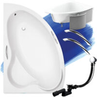 Baignoire Bain d'angle 160x100 Gauche avec des panneaux en polystyrène + poignée, Siphon de bain et pieds - Set 5en1 - Fabriqué en UE - BADLAND ADA