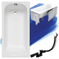 Baignoire Rectangulaire 180x80 avec des panneaux en polystyrène (étagère de 4 cm), Siphon de bain et pieds (support) - Set 4en1 - BADLAND CLASSIC SLIM