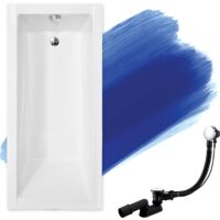 Baignoire Rectangulaire 170x70 + appui-tête + planche en bambou, Siphon de bain et pieds (support) - Set 5en1 - Fabriqué en UE - BADLAND MODERN