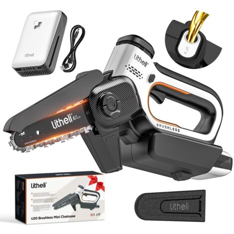 Mini Kettensäge 6 inch mit Akku, Automatische Kettenschmierung, Bürstenloser Motor, Doppel-Sicherheitsverschluss, Für Äste,Höfe,Zuhause und Garten geeignet Litheli (1/5)