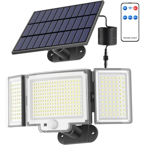 Lampe Solaire Extérieur 328LED/3 Modes, Lumière Solaire Extérieure avec Télécommande, Eclairage Exterieur LED Solaire Détecteur de Mouvement, Spot Solaire Exterieur Terrasse avec Câble de 5M[1 Pack] (1/5)