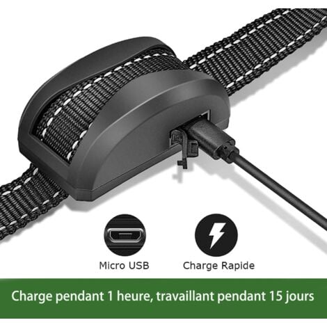 Collier Anti-aboiement Chien - 3 Modes Choc Électrique/Vibration/Sensibilité Aide au Dressage Inoffensif Automatique IP65 Batterie Rechargeable Sangle Reflechissant Réglable pour Petit Gros Chien