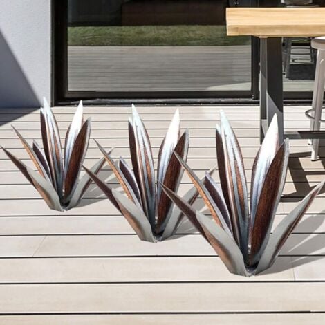 Sculpture Rustique De Tequila - Art Décoration Statue Déco À La Maison, Figurines De Jardin, Ornements De Pelouse, Piquets De Jardin, Plantes D'agave En Métal Pour Cour Extérieure, 27cm Argent