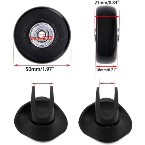 4Pcs 50x18mm Bagages Valise Roues De Rechange, Roulettes Pivotantes En Caoutchouc Roulettes Roulements Kits De Réparation,Noir